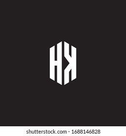 HK Logo monogram with hexagon shape style design template isolated on black background