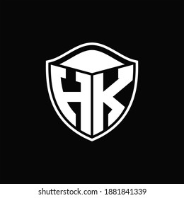 HK Logo monogram shield shape with outline rounded design template on black background