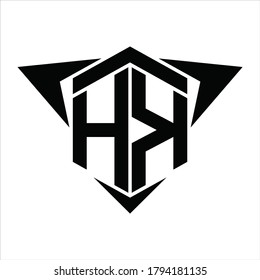 Monograma del logotipo HK con flecha de alas alrededor de la plantilla de diseño sobre fondo blanco