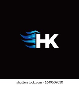 HK monogram logo with blue fire style design template
