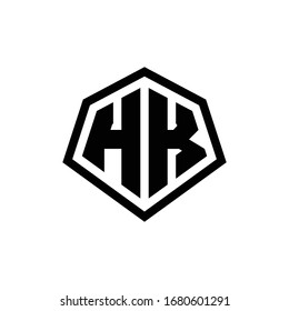 HK monogram logo with hexagon shape and line rounded style design template isolated on white background