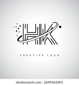 HK Orbit Monogram Logo – Futuristic Minimal Letter mark with Circular Line Art, Tech-Inspired Dots and Space Motion Concept for Modern Branding Identity