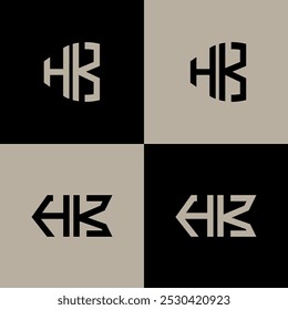 Logotipo de polígono, círculo, hexágono, letra simples e plana HK definido em uma prancheta. Logotipo minimalista e clássico de HK.
