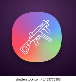 HK UMP weapon app icon. Virtual video game firearm, gun. Shooter game rifle. Cybersport sniper military inventory. UI/UX user interface. Web or mobile application. Vector isolated illustration
