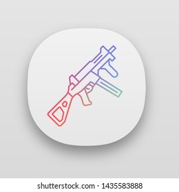 HK UMP weapon app icon. Virtual video game firearm, gun. Shooter game rifle. Cybersport sniper military inventory. UI/UX user interface. Web or mobile application. Vector isolated illustration