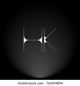 HK White thin minimalist LOGO Design with Highlight on Black Background.