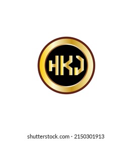 HKJ Three letter logo design with gold color circle
