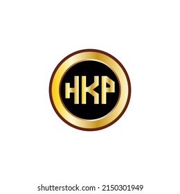 HKP Three letter logo design with gold color circle