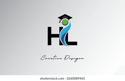 Logotipo creativo de la letra de HL con el casquillo de la graduación y el humano Abstractas – Educación moderna y diseño del símbolo del aprendizaje	