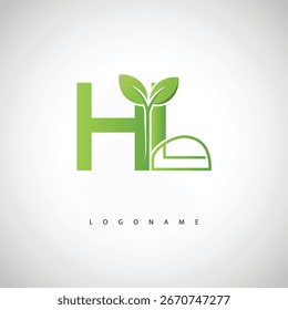 Logotipo Folha Verde HL - Monograma Eco Mínimo para Branding Orgânico e Design de Identidade Sustentável