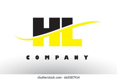 HL H L  Black and Yellow Letter Logo with White Swoosh and Curved Lines.