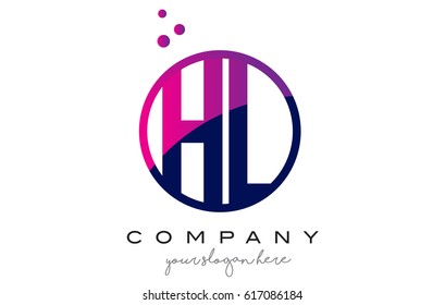 HL H L Circle Letter Logo Design with Purple Magenta Dots Bubbles Vector Illustration