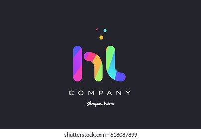 hl h l  creative rainbow green orange blue purple magenta pink artistic alphabet company letter logo design vector icon template