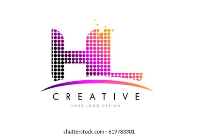 HL H L Dots Letter Logo Design with Magenta Bubble Circles and Swoosh