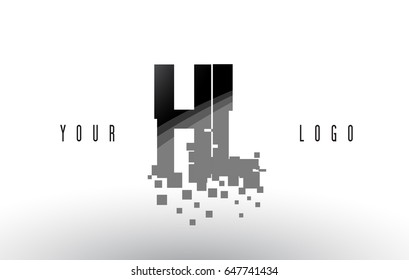 HL H L Pixel Letter Logo with Digital Shattered Black Squares. Creative Letters Vector Illustration.
