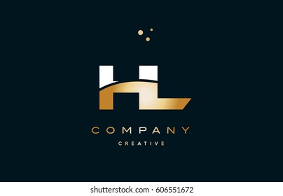 hl h l  white yellow gold golden metal metallic luxury alphabet company letter logo design vector icon template