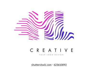 HL H L Zebra Letter Logo Design with Black and White Stripes Vector
