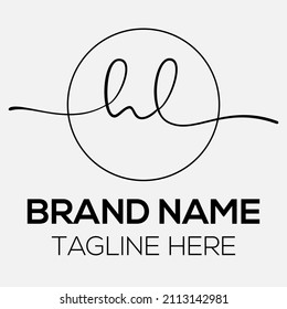 hl initial handwriting logo, circle template vector, hl logo, luxury logo, elegant logo.