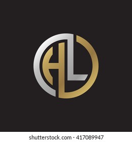 HL initial letters looping linked circle elegant logo golden silver black background