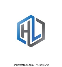 HL initial letters looping linked hexagon logo black gray blue
