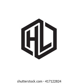 HL initial letters looping linked hexagon monogram logo
