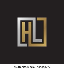 HL initial letters looping linked square elegant logo golden silver black background