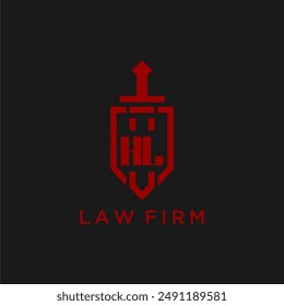 HL initial monogram for law firm with sword and shield logo image