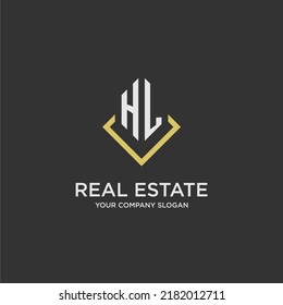 HL initial monogram logo for real estate with polygon style