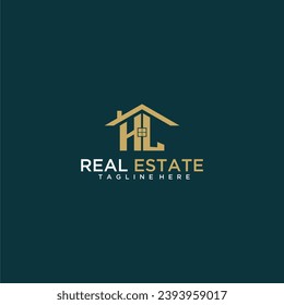 HL initial monogram logo for real estate with home shape creative design