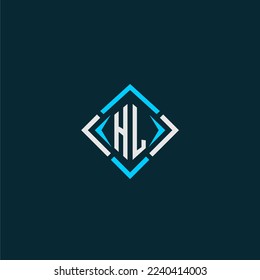 Logotipo de monograma inicial HL con diseño de estilo cuadrado