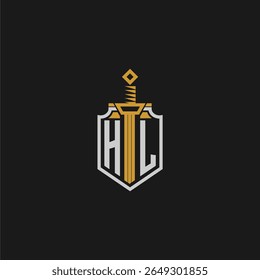 HL monograma inicial para imagem em estilo escudo e espada