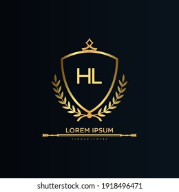 HL Letter Initial with Royal Template.elegant with crown logo vector, Creative Lettering Logo Vector Illustration.