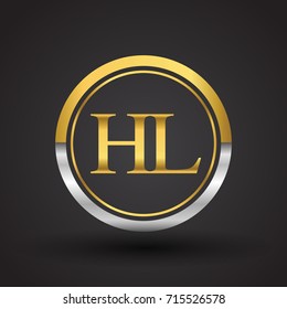 HL Letter logo in a circle, gold and silver colored. Vector design template elements for your business or company identity.