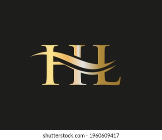 HL letter logo design. Premium Letter HL Logo Design with water wave concept