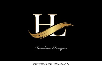 HL Letter Monogram Logo – Elegant Gold Brush Stroke Letter mark for Luxury Branding, Fashion, Boutique  Premium Identity Design
