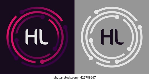 HL letters business logo icon design template elements in abstract background logo, design identity in circle, alphabet letter