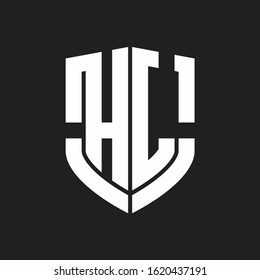 HL Logo monogram with emblem shield shape design isolated on black background