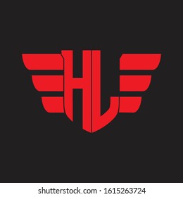 HL Logo monogram with emblem and wings element design template on red colors