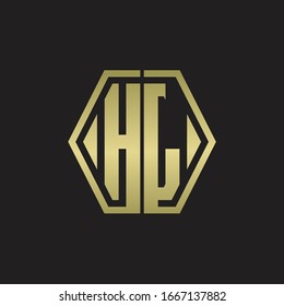 HL Logo monogram with hexagon line rounded design template with gold colors