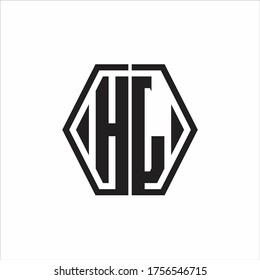 HL Logo monogram with hexagon line rounded design template on white background