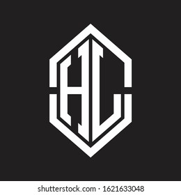 HL Logo monogram with hexagon shape and outline slice style with black and white