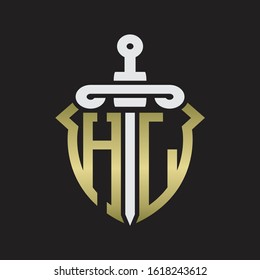 HL Logo monogram with sword and shield combination isolated with gold colors