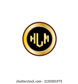 HLM Three letter logo design with gold color circle