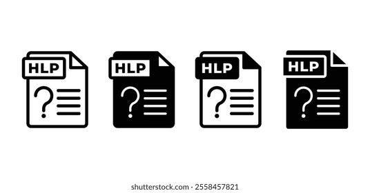 HLP file format document icon symbol sign vector design black white color illustration collection isolated