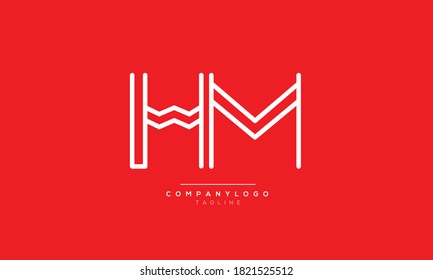 Diseño del logotipo del alfabeto de texto en letra monográfica de las iniciales abstractas de HM
