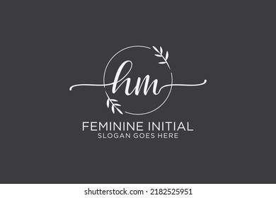 HM beauty monogram and elegant logo design handwriting logo of initial signature, wedding, fashion, floral and botanical with creative template.