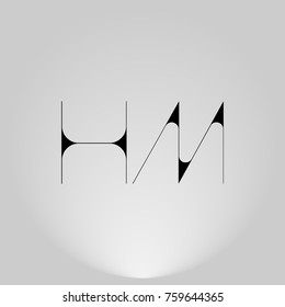 HM Black thin minimalist LOGO Design with Highlight on Gray background.