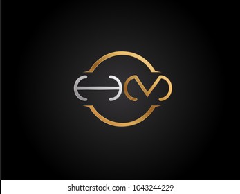 HM circle Shape Letter logo Design in silver gold color
