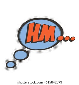 HM comic text speech bubble. Vector isolated sound effect puff cloud icon.