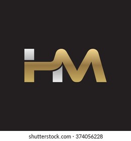 HM company linked letter logo golden silver black background